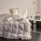 Bedding Set Jacquard Floral Ruffle Trim Soft Breathable Blend