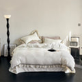 Bedding Set Jacquard Floral Ruffle Trim Soft Breathable Blend