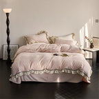 Bedding Set Jacquard Floral Ruffle Trim Soft Breathable Blend