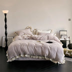 Bedding Set Jacquard Floral Ruffle Trim Soft Breathable Blend