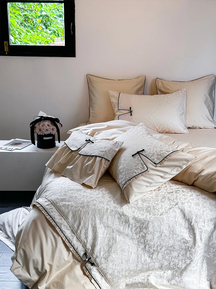 Bedding Set Jacquard Floral Ruffles & Piping