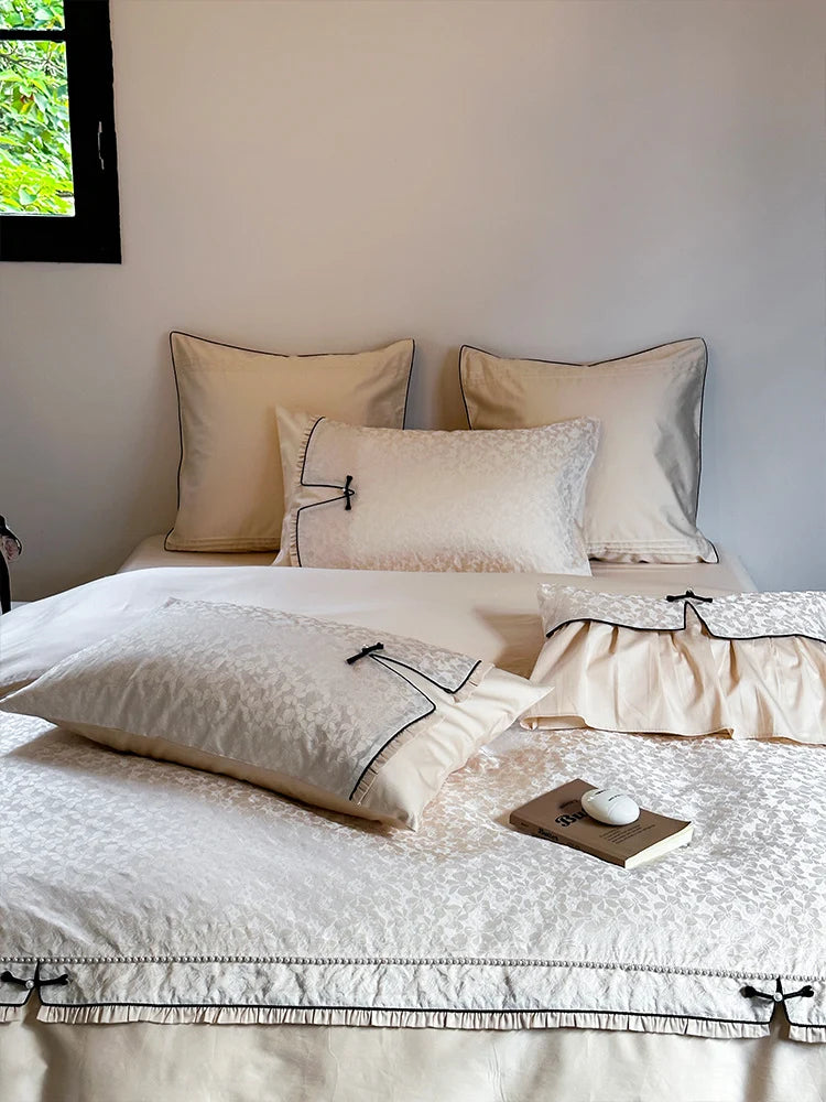 Bedding Set Jacquard Floral Ruffles & Piping