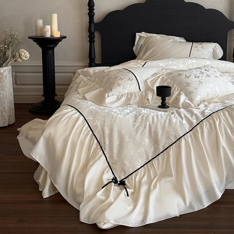 Bedding Set Jacquard Ruffles & Ribbons Cotton Blend 4-Piece