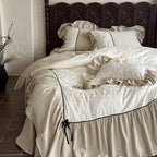 Bedding Set Jacquard Ruffles & Ribbons Cotton Blend 4-Piece