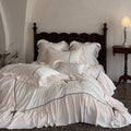 Bedding Set Jacquard Ruffles & Ribbons Cotton Blend 4-Piece