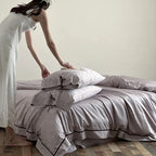 Bedding Set Jacquard Satin Floral Applique & Decorative Bow