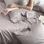 Bedding Set Jacquard Satin Floral Applique & Decorative Bow