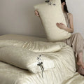 Bedding Set Jacquard Satin Floral Applique & Decorative Bow
