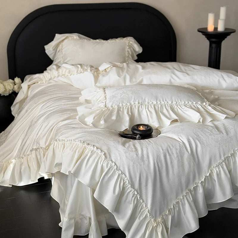 Bedding Set Jacquard Satin Ruffled Edge 4-Piece