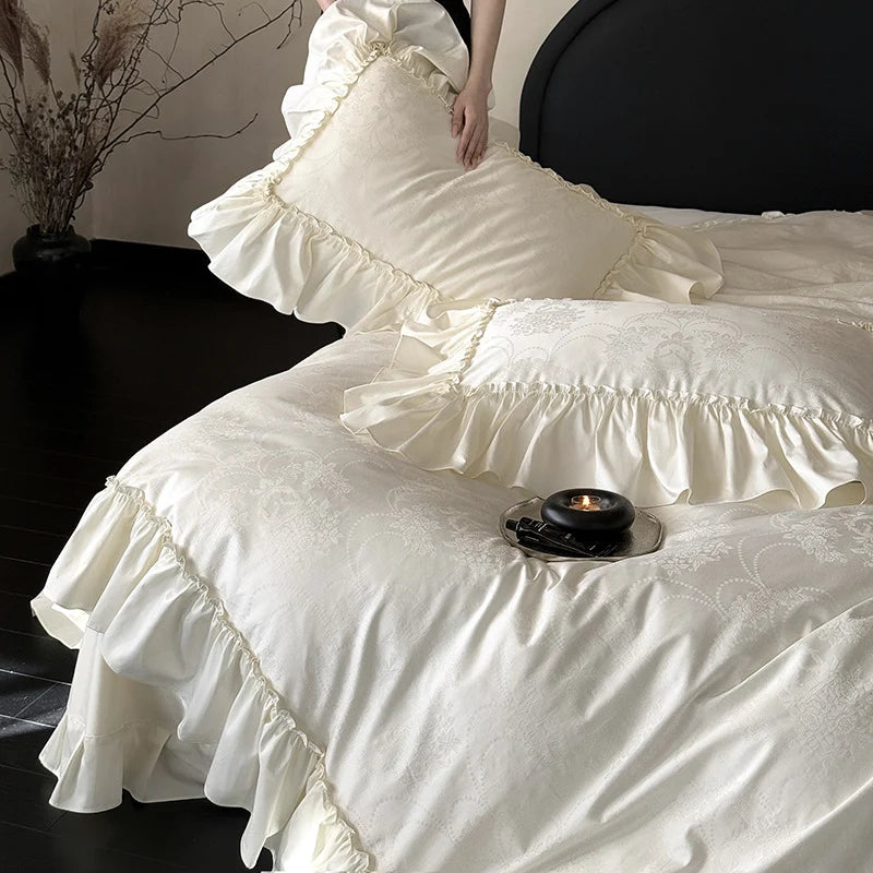 Bedding Set Jacquard Satin Ruffled Edge 4-Piece