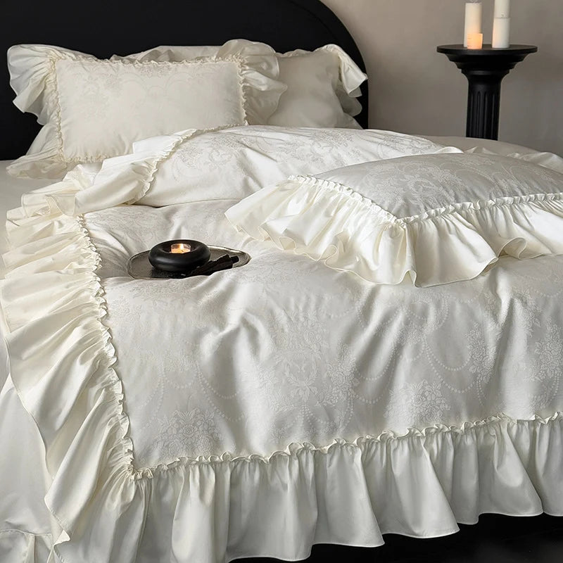 Bedding Set Jacquard Satin Ruffled Edge 4-Piece