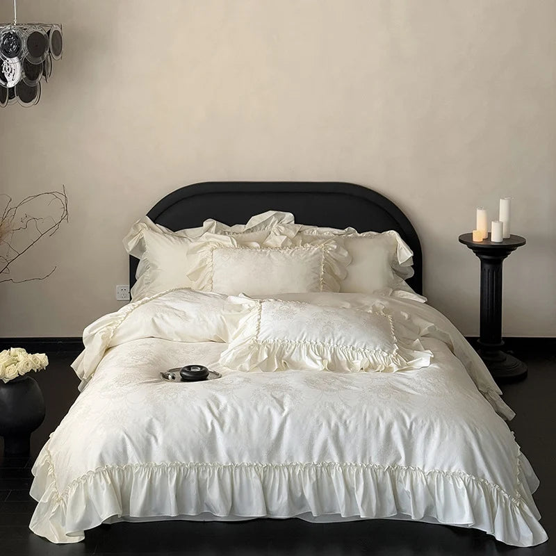 Bedding Set Jacquard Satin Ruffled Edge 4-Piece