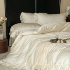Bedding Set Jacquard Satin Woven Floral Ruffled Pillowcases