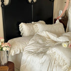 Bedding Set Jacquard Satin Woven Floral Ruffled Pillowcases
