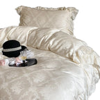 Bedding Set Jacquard Satin Woven Floral Ruffled Pillowcases