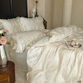 Bedding Set Jacquard Satin Woven Floral Ruffled Pillowcases