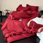 Bedding Set Jacquard Texture Ruffled Edge 4 Piece