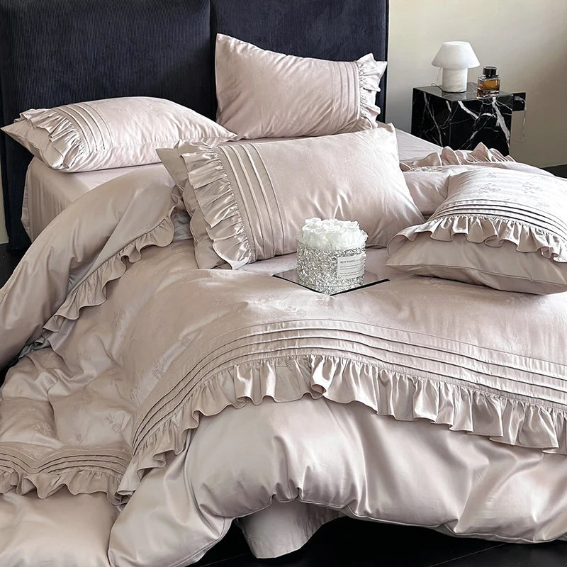Bedding Set Jacquard Texture Ruffled Edge 4 Piece