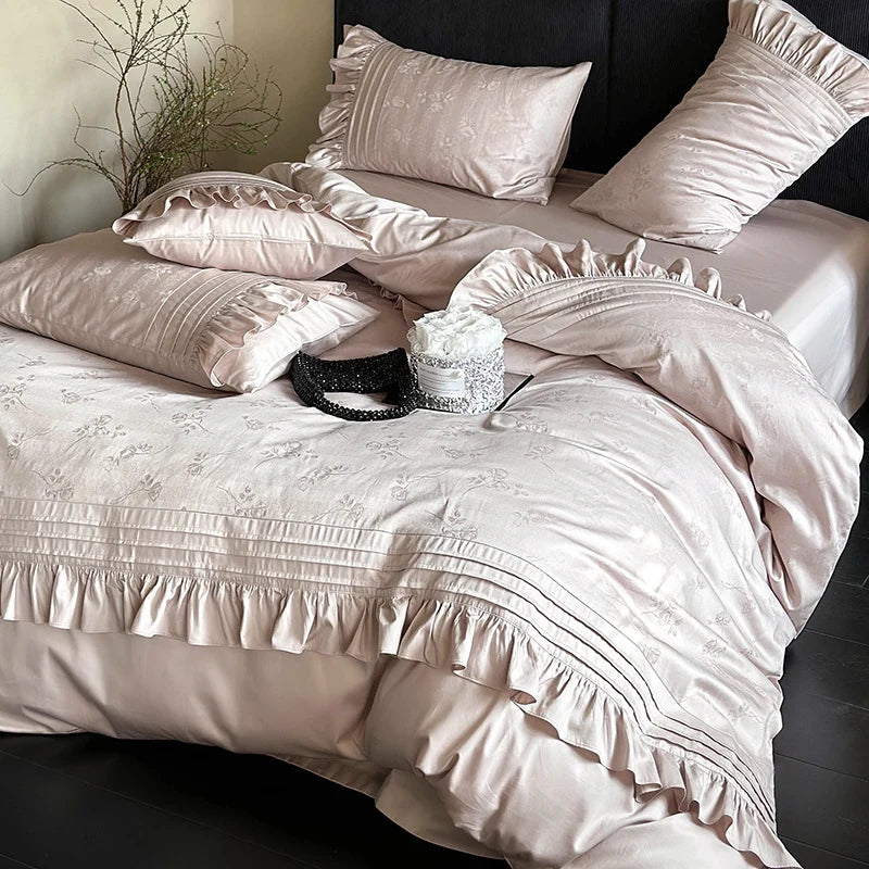Bedding Set Jacquard Texture Ruffled Edge 4 Piece