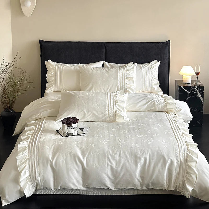 Bedding Set Jacquard Texture Ruffled Edge 4 Piece