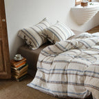 Bedding Set Lightweight Cotton Embroidered Stripes & Pillow Ties
