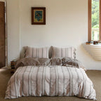 Bedding Set Lightweight Cotton Embroidered Stripes & Pillow Ties