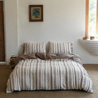 Bedding Set Lightweight Cotton Embroidered Stripes & Pillow Ties