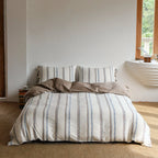 Bedding Set Lightweight Cotton Embroidered Stripes & Pillow Ties