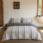 Bedding Set Lightweight Cotton Embroidered Stripes & Pillow Ties