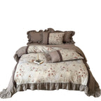Bedding Set Linen-Cotton Blend Floral Print & Ruffle Trim