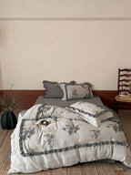 Bedding Set Linen-Cotton Blend Floral Print & Ruffle Trim