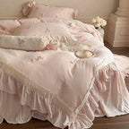 Bedding Set Linen-Cotton Blend Ruffled Floral Embroidery