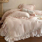 Bedding Set Linen-Cotton Blend Ruffled Floral Embroidery