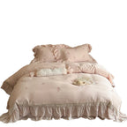 Bedding Set Linen-Cotton Blend Ruffled Floral Embroidery