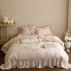 Bedding Set Linen-Cotton Blend Ruffled Floral Embroidery