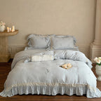 Bedding Set Linen-Cotton Blend Ruffled Floral Embroidery