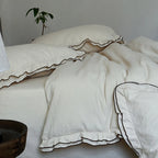 Bedding Set Linen-Cotton Ruffled Edge Includes Throw Blanket