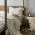 Bedding Set Linen-Cotton Ruffled Edge Includes Throw Blanket