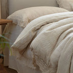 Bedding Set Linen-Cotton Soft-Washed Crochet Edge