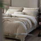 Bedding Set Linen-Cotton Soft-Washed Crochet Edge