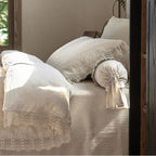 Bedding Set Linen-Cotton Soft-Washed Crochet Edge