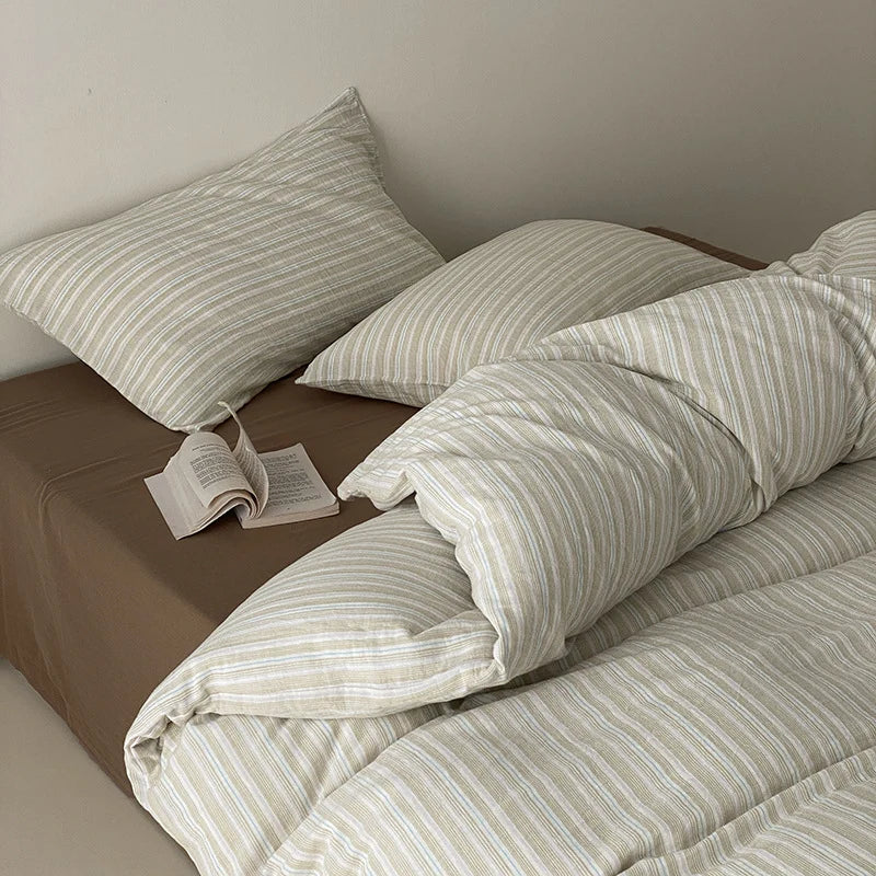 Bedding Set Linen-Cotton Striped Envelope Pillowcases