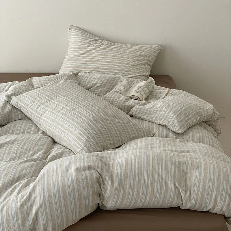 Bedding Set Linen-Cotton Striped Envelope Pillowcases