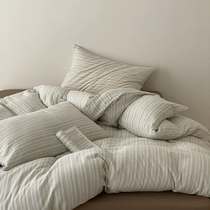 Bedding Set Linen-Cotton Striped Envelope Pillowcases