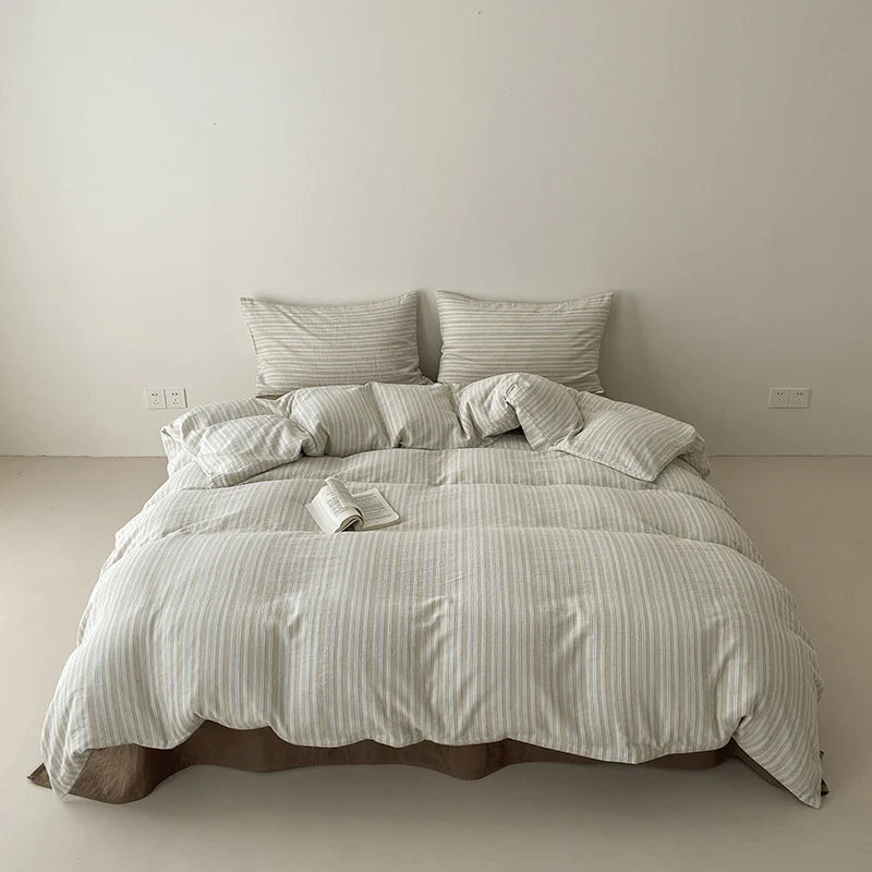 Bedding Set Linen-Cotton Striped Envelope Pillowcases
