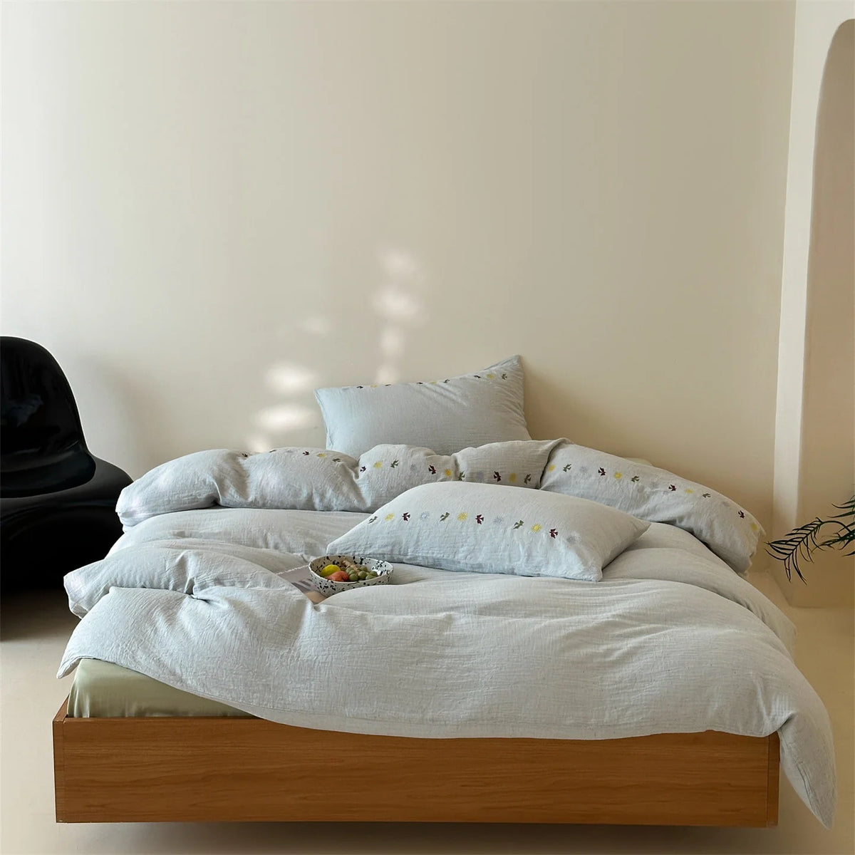 Bedding Set Linen-Look Cotton Blend Breathable Embroidered