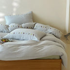Bedding Set Linen-Look Cotton Blend Breathable Embroidered