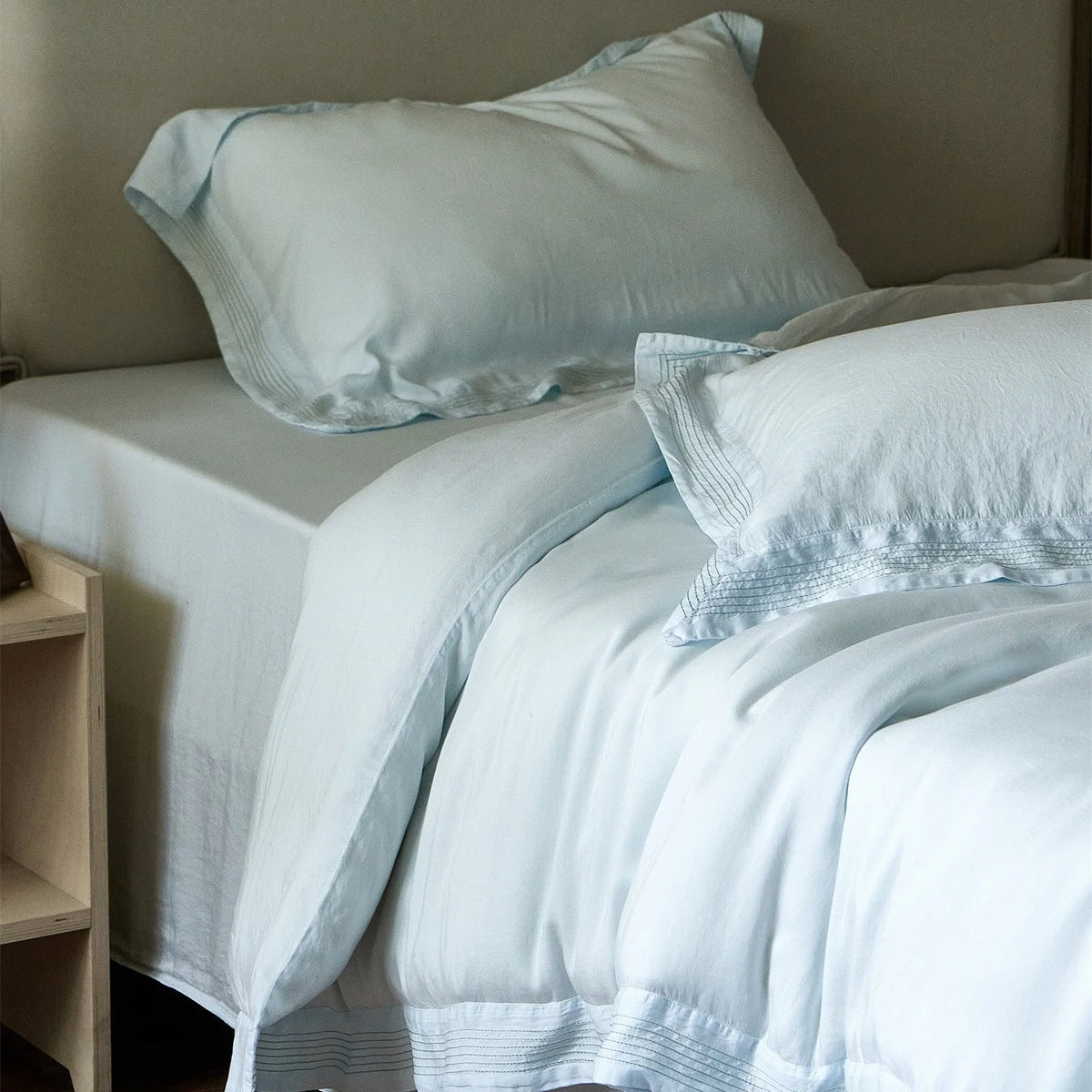 Bedding Set Linen-Look Cotton Breathable Piped Seams