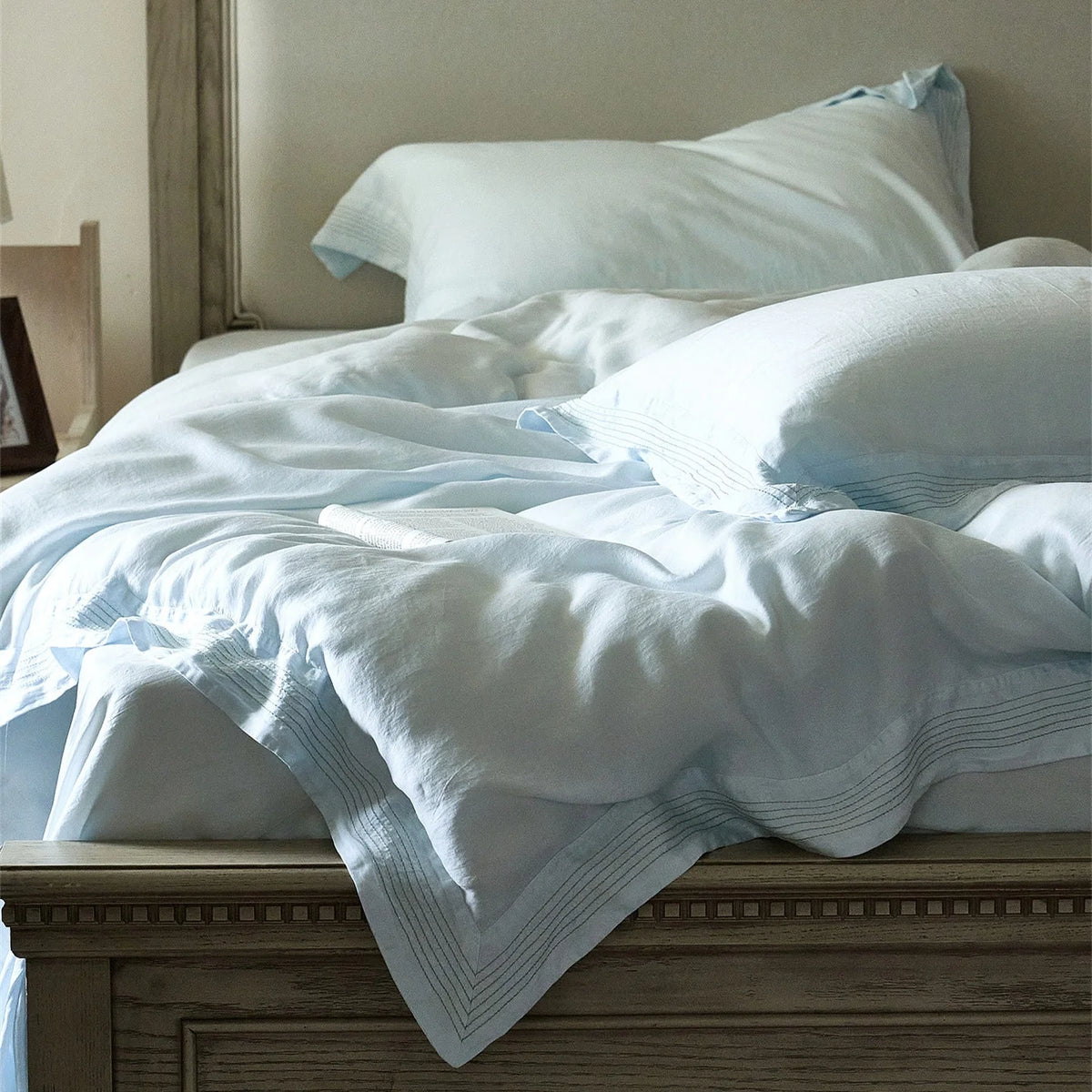 Bedding Set Linen-Look Cotton Breathable Piped Seams