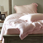 Bedding Set Linen-Look Cotton Breathable Piped Seams